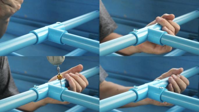 手动拧pvc。水管采用电动螺丝刀。