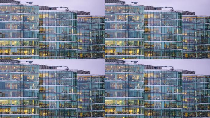 英国伦敦，工人流动的摩天大楼办公楼