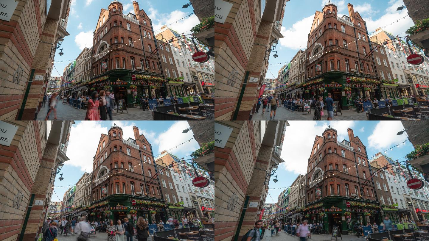 时间流逝：英国伦敦卡纳比购物街上的行人通勤人群