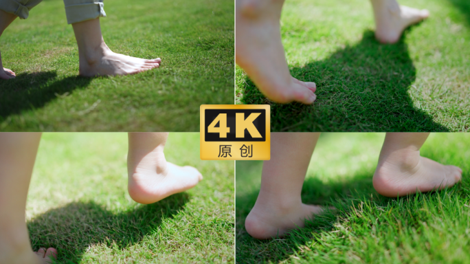 脚 脚步 脚步特写 草地上光脚行走