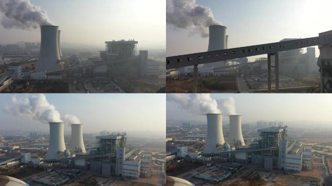 火电厂航拍 烟筒排放空气污染雾霾全球变暖