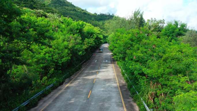 客车大巴在海边公路上行驶航拍