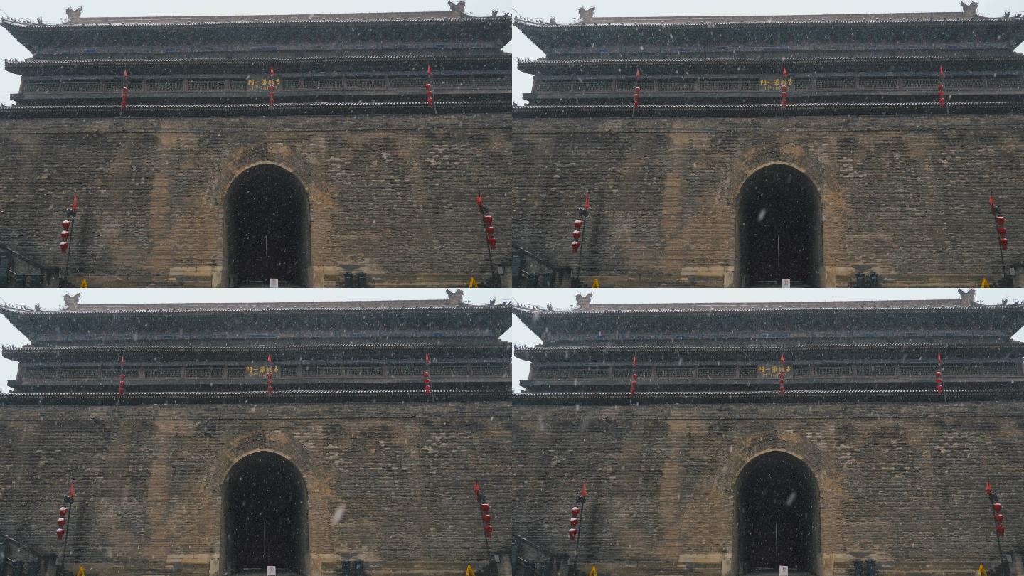 中国西安雪域古城墙。