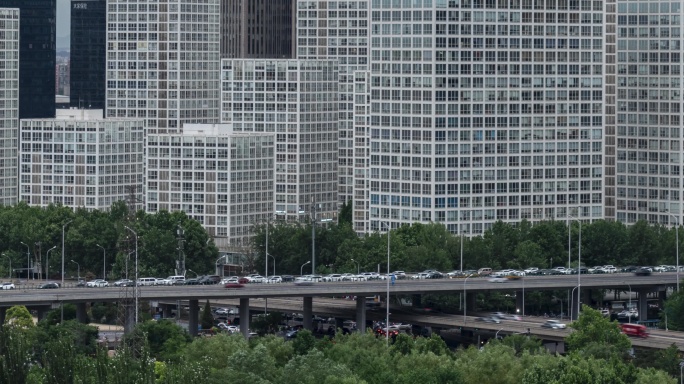 建筑群高架桥车流延时摄影