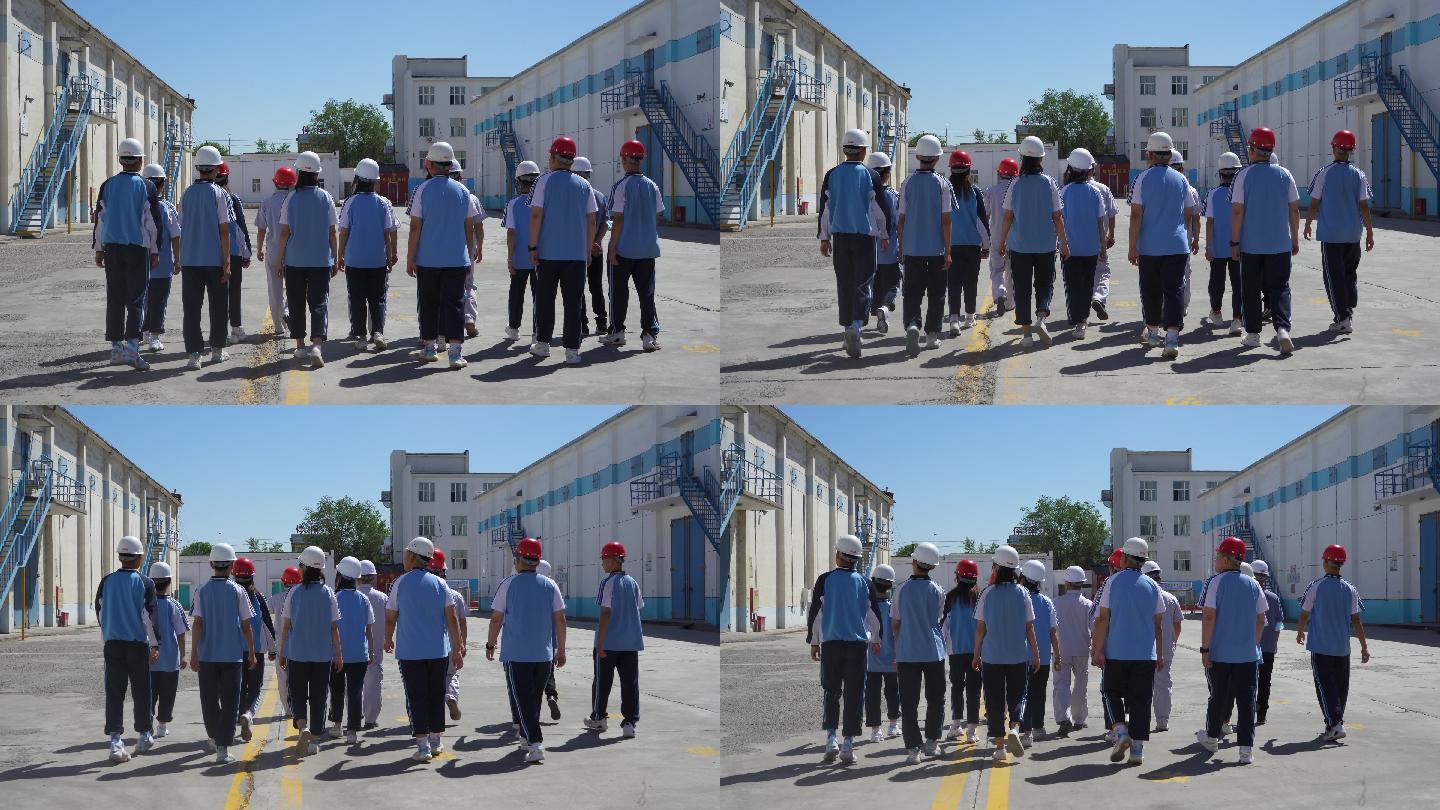 新疆学生参观工厂背影