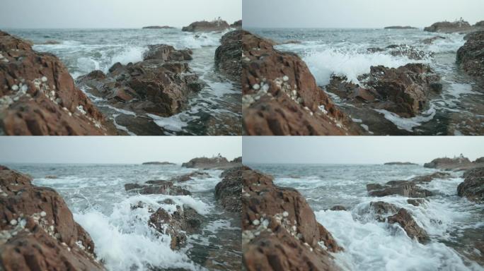 海浪拍岸礁石慢动作大气风景视频唯美实拍
