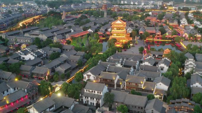 山东枣庄市台儿庄古城夜景