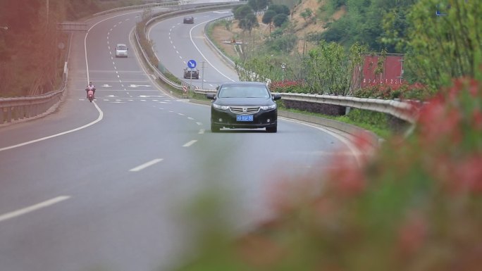 浙江山区农村道路交通车辆隔离带绿化行驶