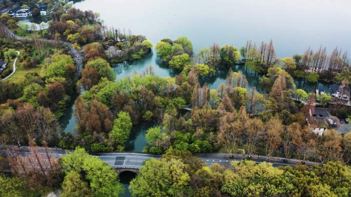 春天的杭州西湖全景4K航拍