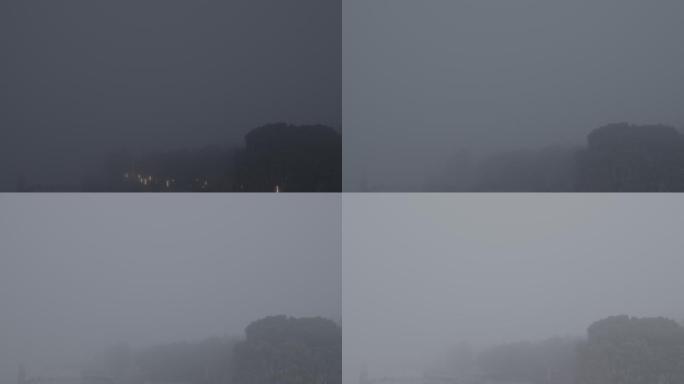 大雾中的公园夜转日延时摄影