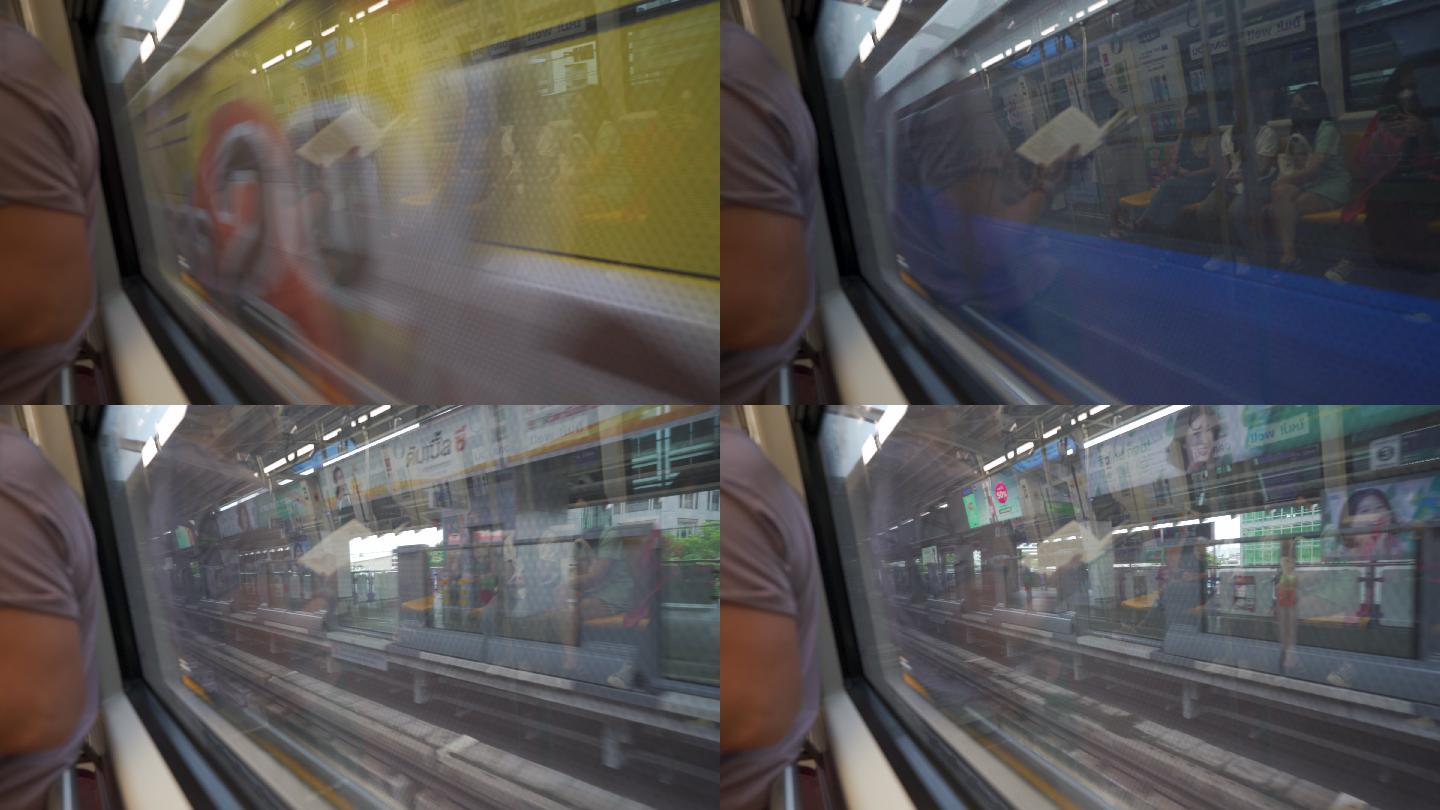 曼谷列车侧视图高铁出发高铁动车加速启动城