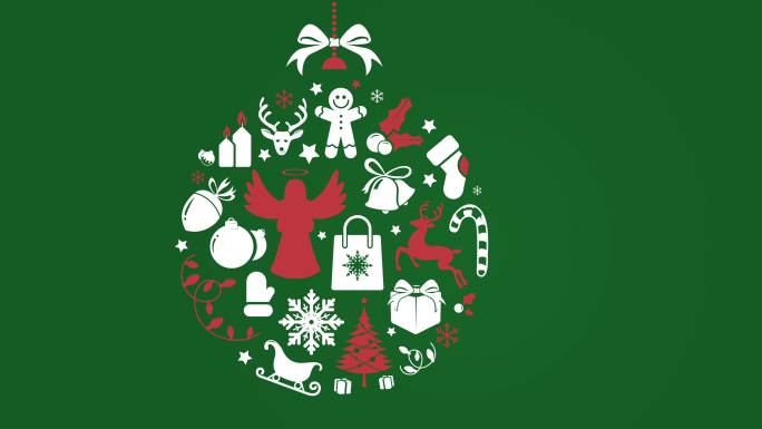 绿色-红色迷你圣诞球，带欢乐假期文字