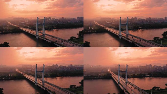 桂林 叠彩区 南洲大桥  航拍 日落