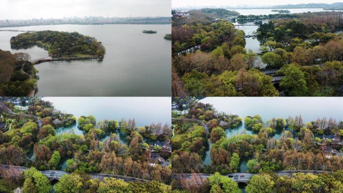春天的杭州西湖4K全景航拍视频