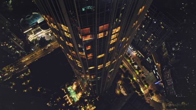 4k航拍深圳盐田区凯悦酒店建筑夜景