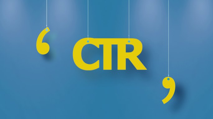 CTR文本为黄色，在蓝色背景上以4K分辨率悬挂字符串