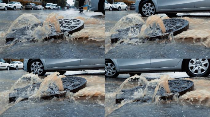 大雨导致污水外溢-城市洪水
