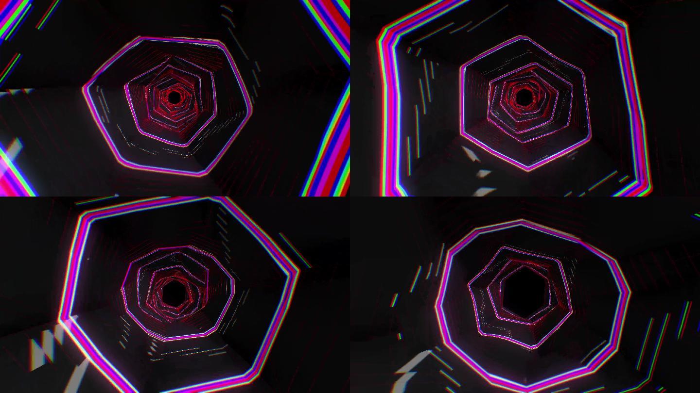 4K抽象霓虹数字技术隧道