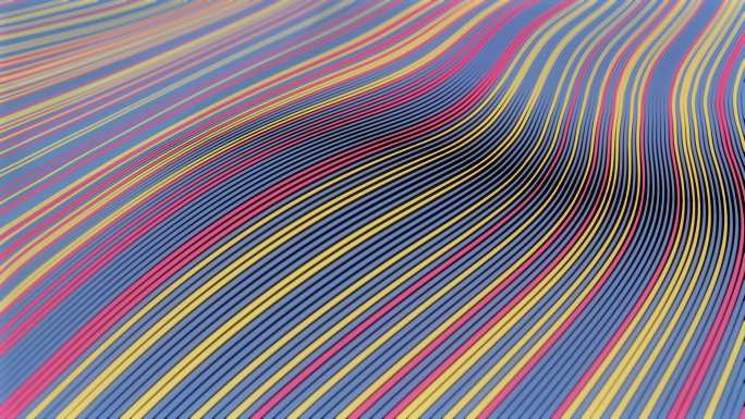 条纹图案浮动多色线条的波浪数字动画。时尚多彩的几何背景。3d渲染4K UHD