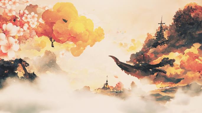 4K 花瓣 云 鲲 鲸鱼 彩色的云 远山