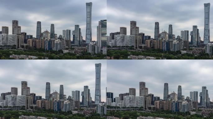 北京中国尊CBD国贸蓝天白云流动延时摄影