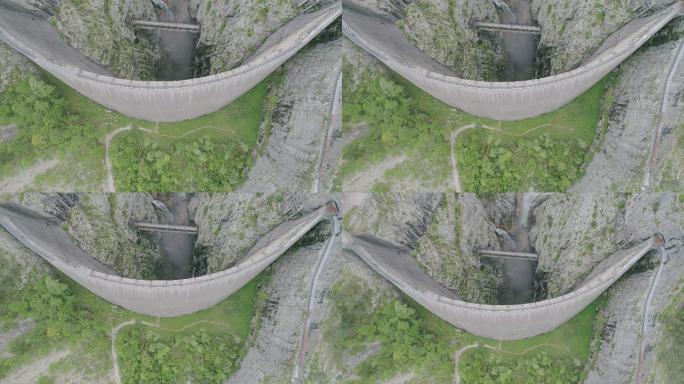 瓦琼特大坝和陡峭山坡鸟瞰图