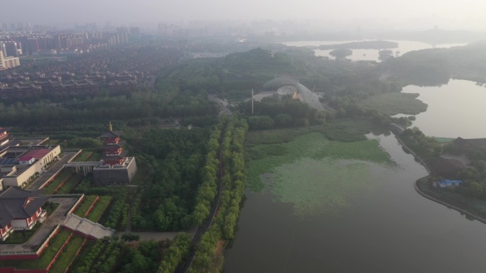 城市湖边的风景宣传片古建中国风