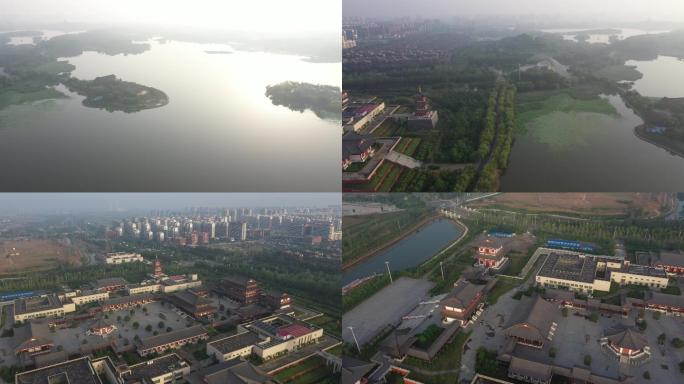 城市湖边的风景宣传片古建中国风