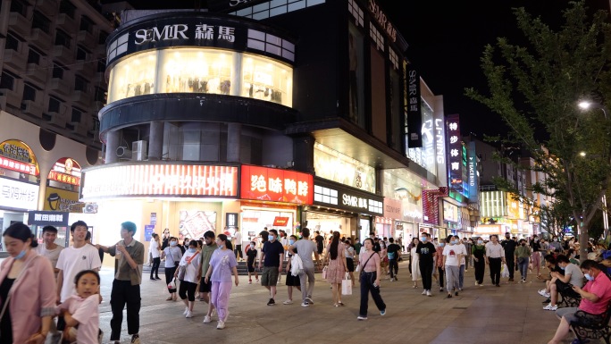 合肥步行街商业街夜市逛街 合肥淮河路李府