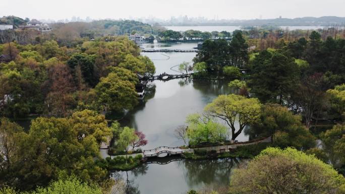 春天的杭州西湖全景4K航拍