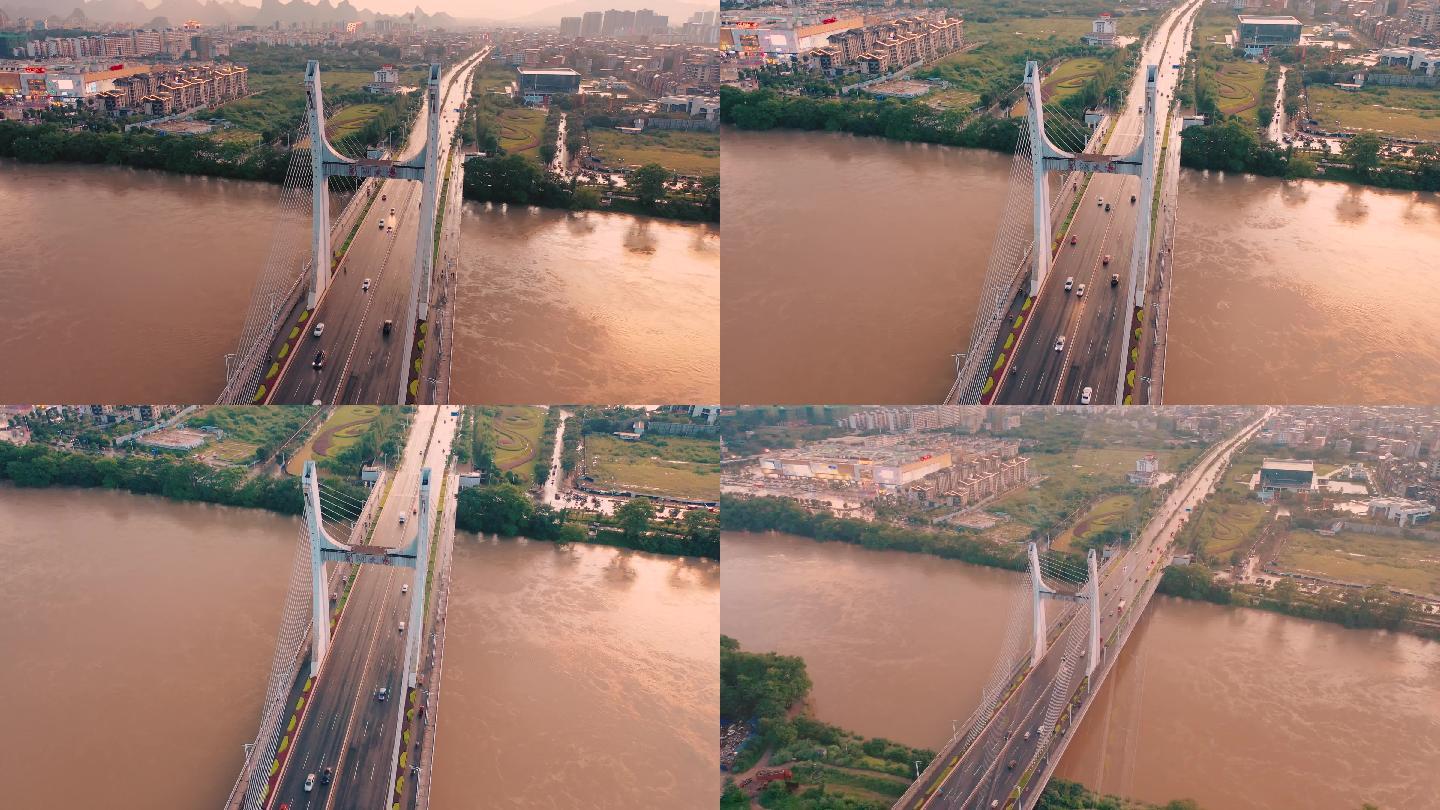 桂林 叠彩区 南洲大桥  航拍 日落