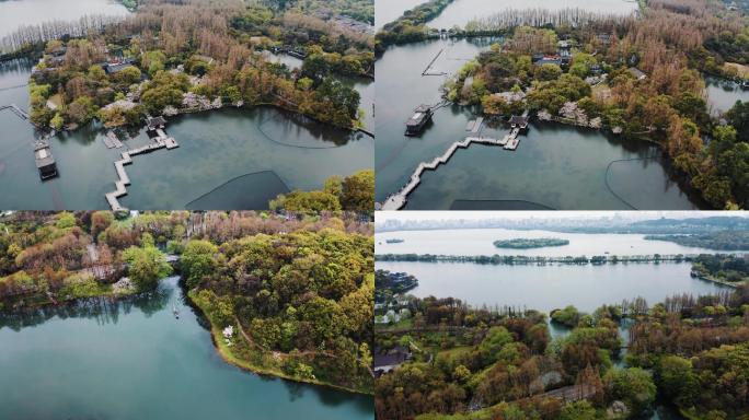 春天的杭州西湖4K全景航拍视频