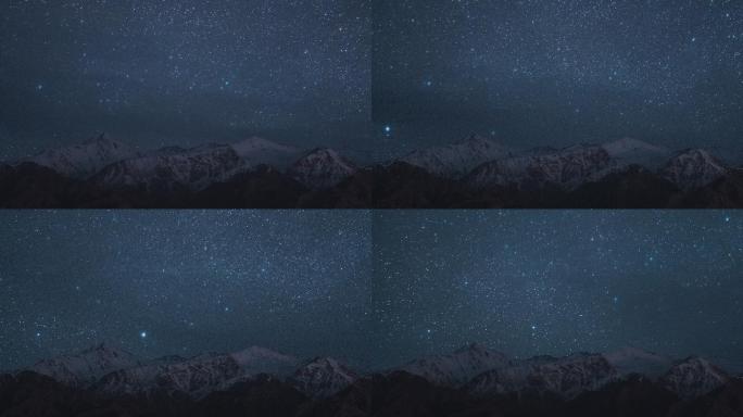 夜晚雪山上的夜空群星璀璨极地夜干净夜