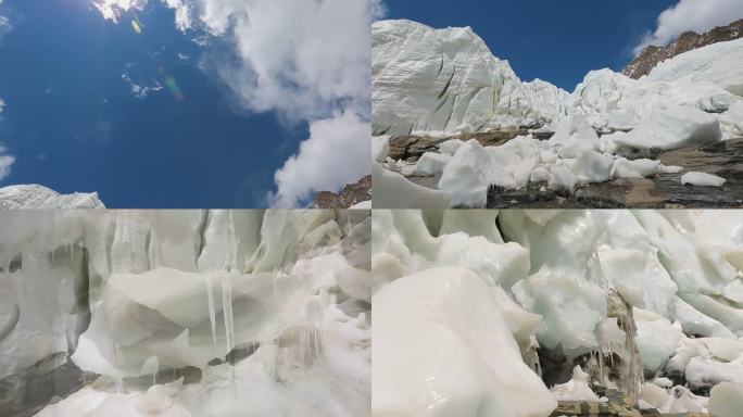 西藏四月初冰川源头的积雪开始慢慢融化