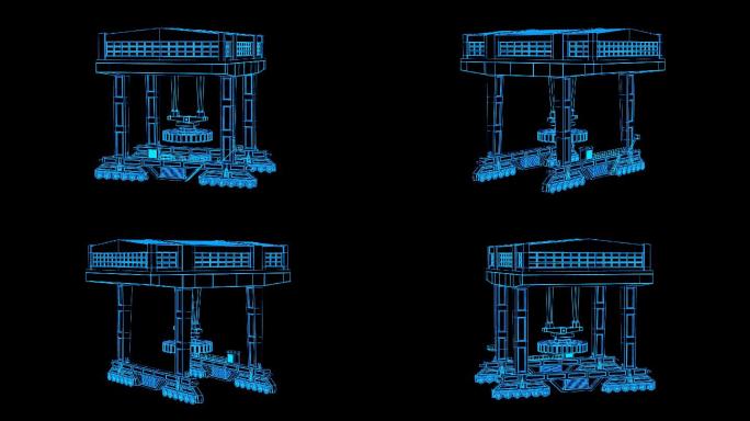 全息科技蓝色线框吊车动画带通道