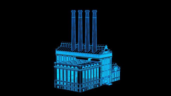 全息科技蓝色线框工业厂房动画带通道
