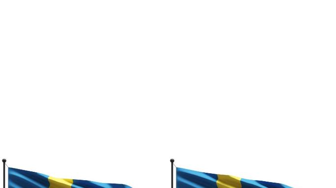 瑞典和挪威国旗在风中与白色背景隔离，带有复制空间