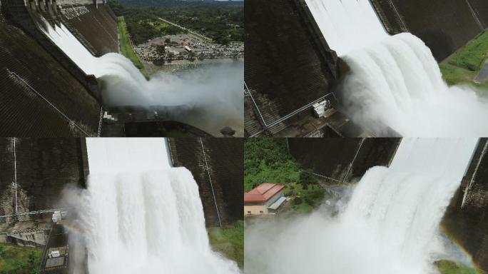 大坝泄水大坝水流防洪大坝彩虹水利工程