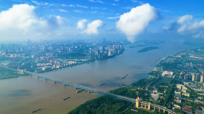 南京长江大桥早晨航拍延时素材