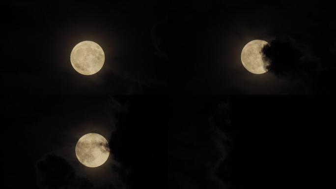 4K满月 月亮被云遮挡 超级月亮