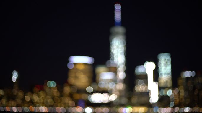 纽约金融区夜景重影光影