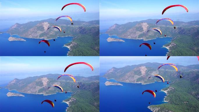 在Oludeniz享受滑翔伞运动。