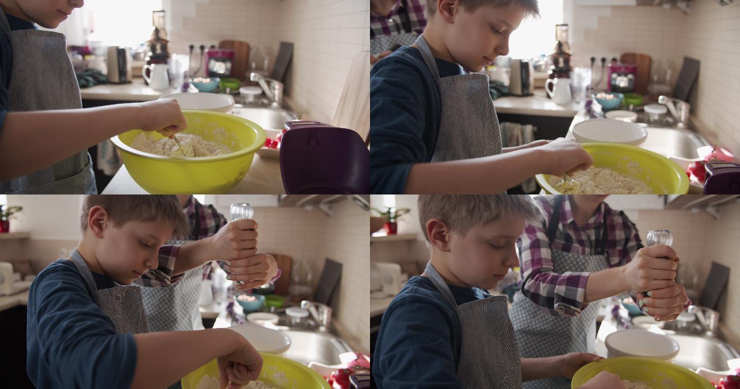 儿童制作酵母蛋糕小孩学做法小厨师发面和面