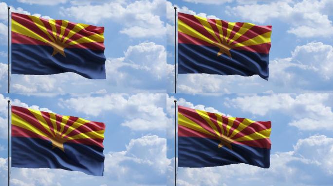 4k美国亚利桑那州国旗迎风飘扬在桅杆上的概念