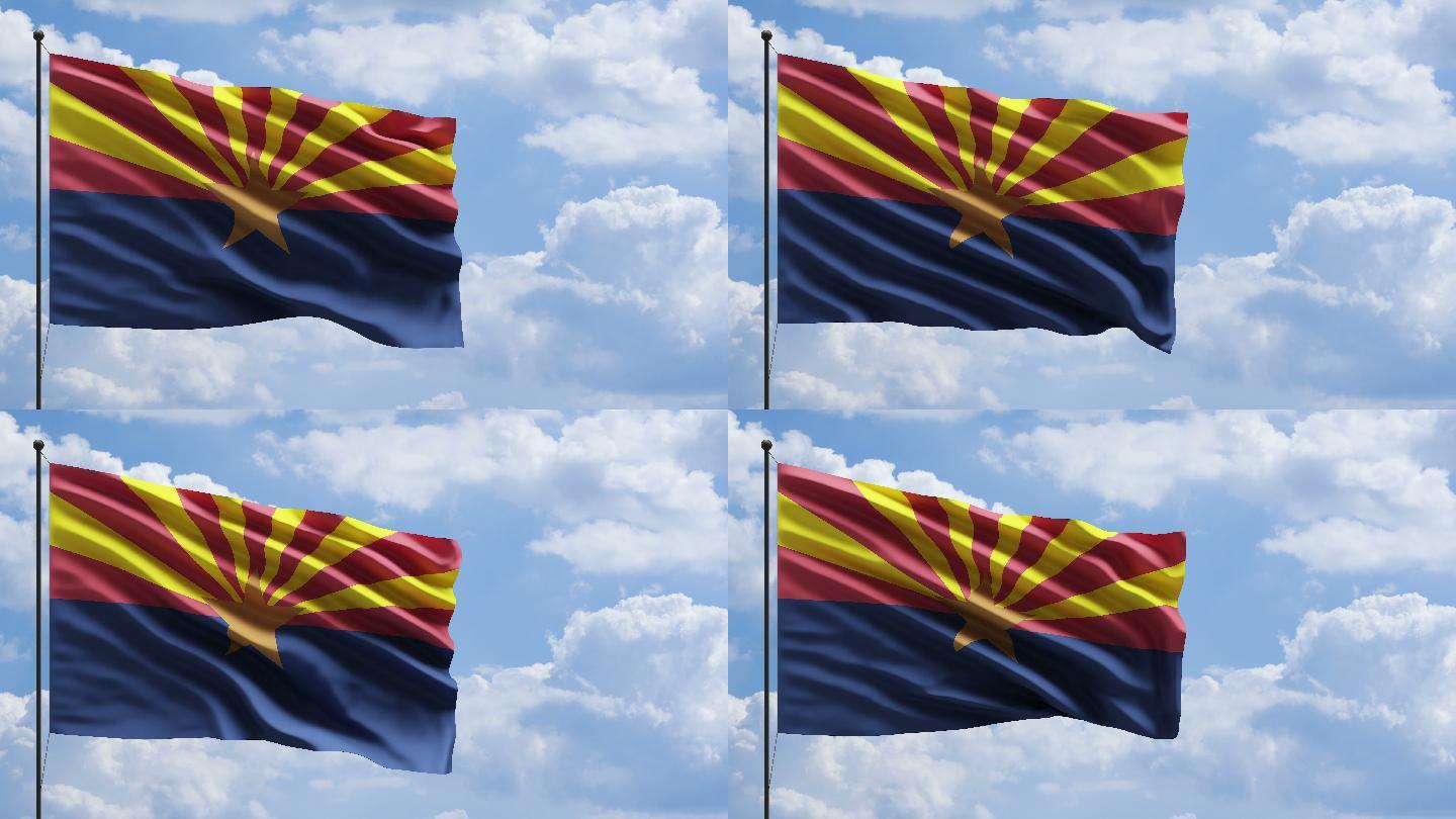 4k美国亚利桑那州国旗迎风飘扬在桅杆上的概念