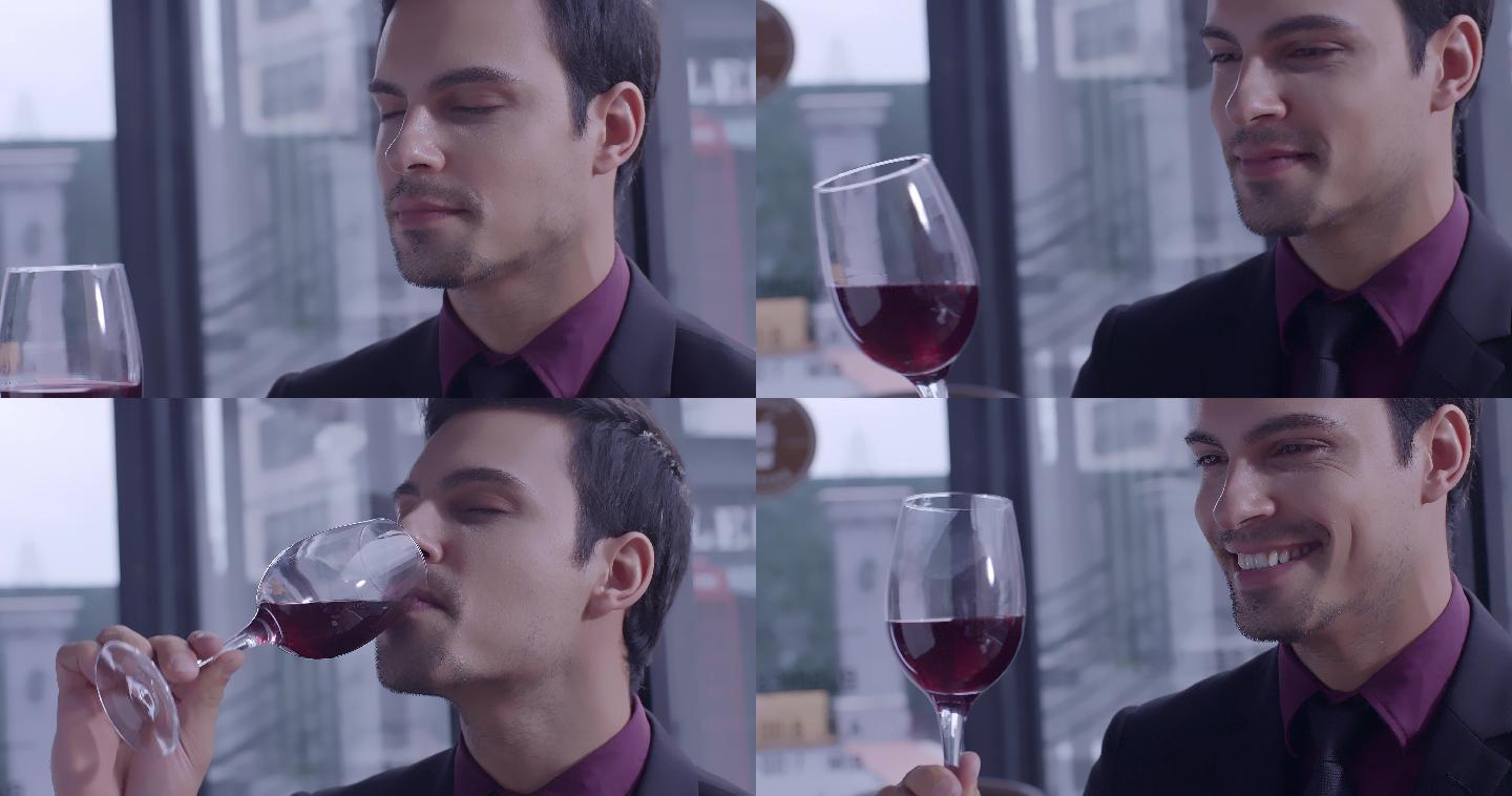 外国男人喝红酒 高端红酒