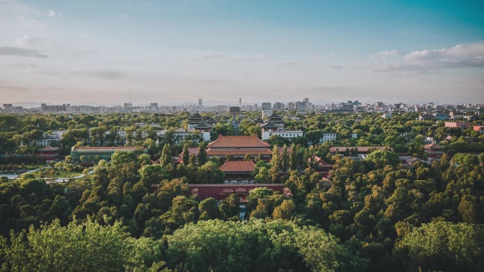 北京景山公园鼓楼大街夕阳延时摄影4K