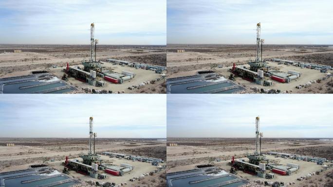 石油或天然气钻井压裂井场的无人机视图