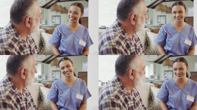 一名女护士与一名男性老年患者交谈的4k视频片段