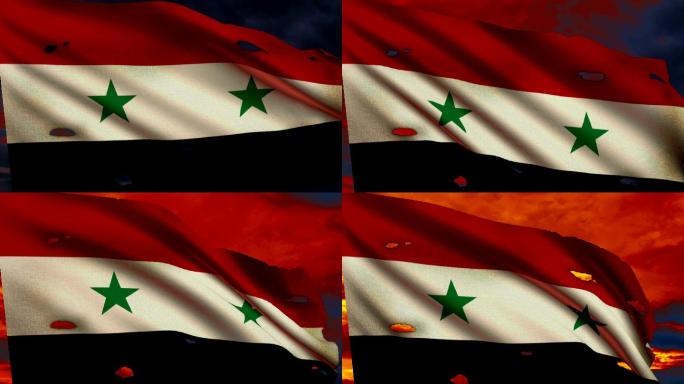 叙利亚国旗，冲突国家标志飘动旗帜主权争议